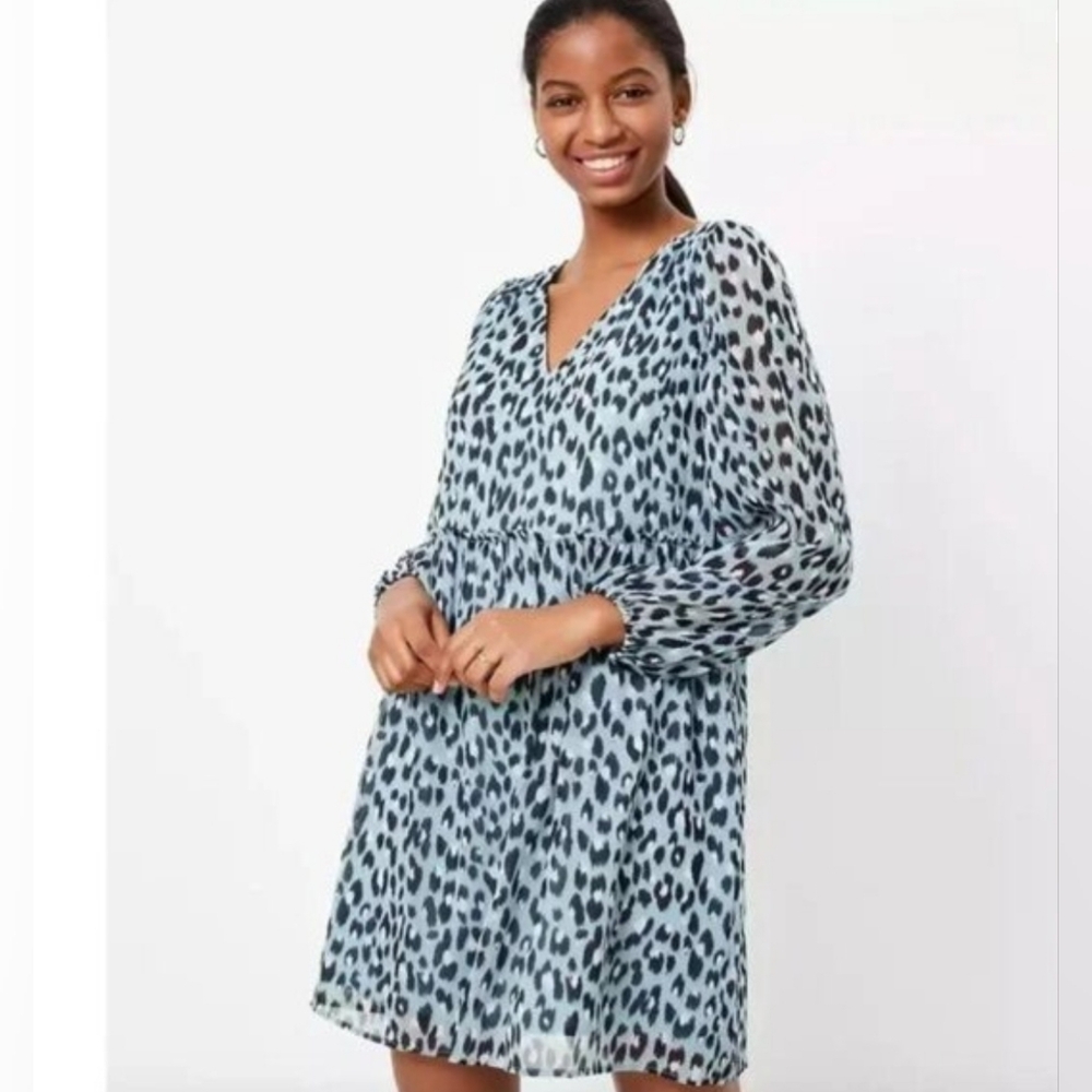 Loft Leopard Print Long Sleeve Dress NWT